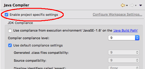 Enable project specific settings