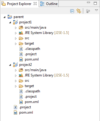Project Explorer displaying the maven structure